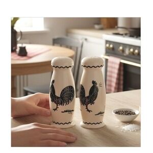 Vintage California Rooster Salt and Pepper Shakers, Country Kitchen, Black White
